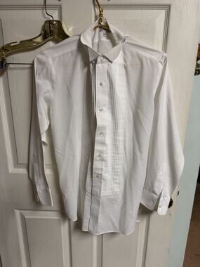 LUCASINI Men’s White Long Sleeve TUX Style Shirt 15.5 32/33 Formal Thin